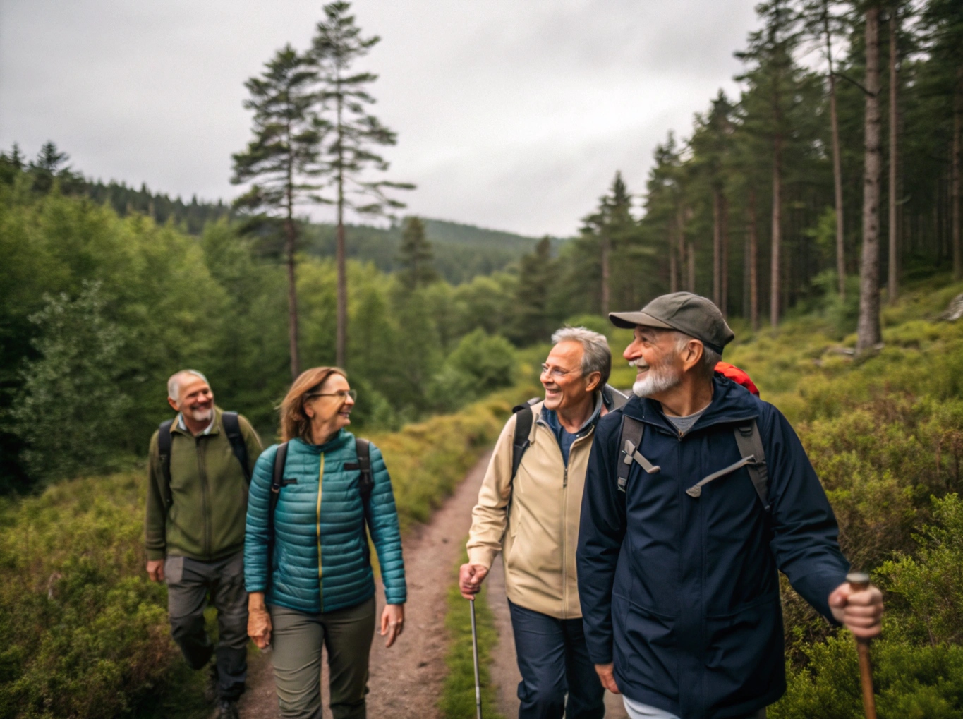 Vandringsgrupp njuter av naturupplevelse tillsammans
