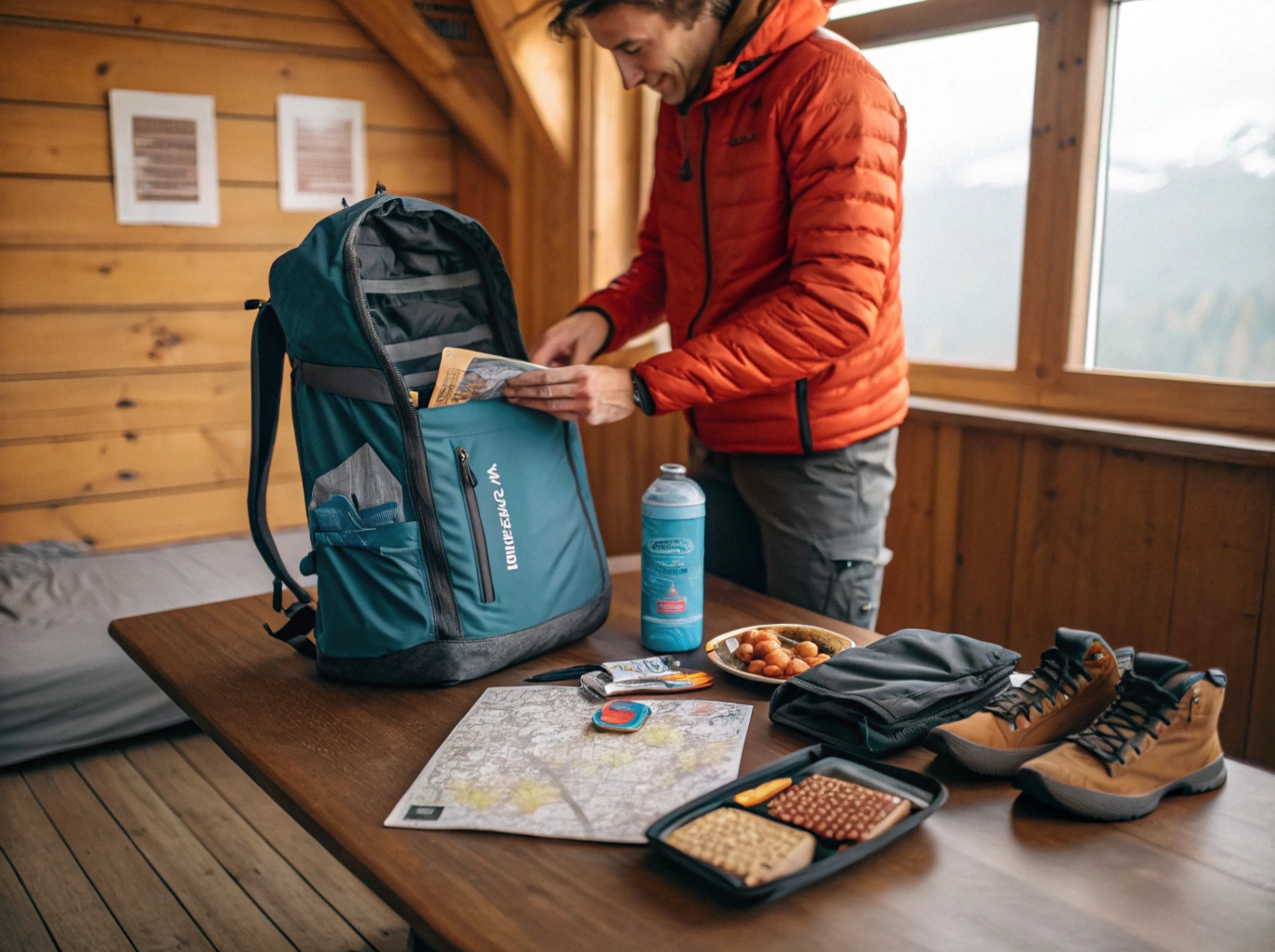 Person packar ryggsäck för vandring